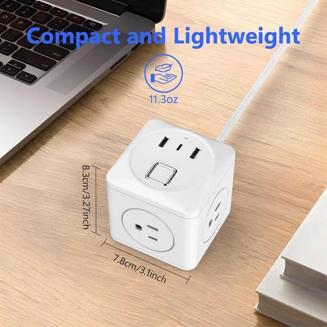 Alt view image 2 of 7 - Cube Power Strip with 2 USB & 1 USB-C, 3-Outlet Compact Travel Power Strip with 6 Ft Braided Cord & Individual Switches, 1250W Desk Power Cube for Home Office Hotel Cruise Essentials