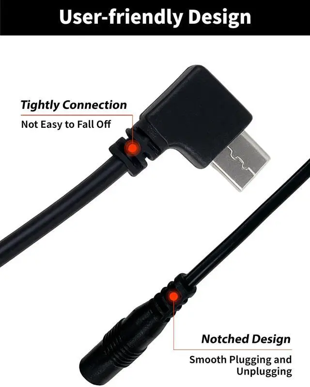 Alt view image 3 of 5 - 2pcs Short Type C Cables, Type C Cable Detachable Power Cord for Heated Clothes/Jacket/Vest/Sweater/Thermal Underwear Portable 5V Power Wire