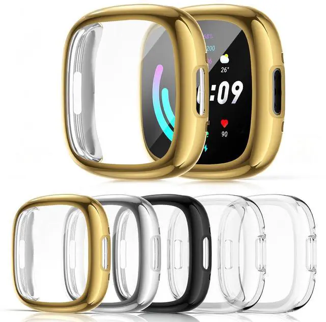 Main image of 5-Pack TPU Case for Fitbit Sense 2/Versa 4, Multi-Color | All-Around TPU Screen Protector Bumper Cover, Anti-Scratch, Slim Protective Shell, For Men Women