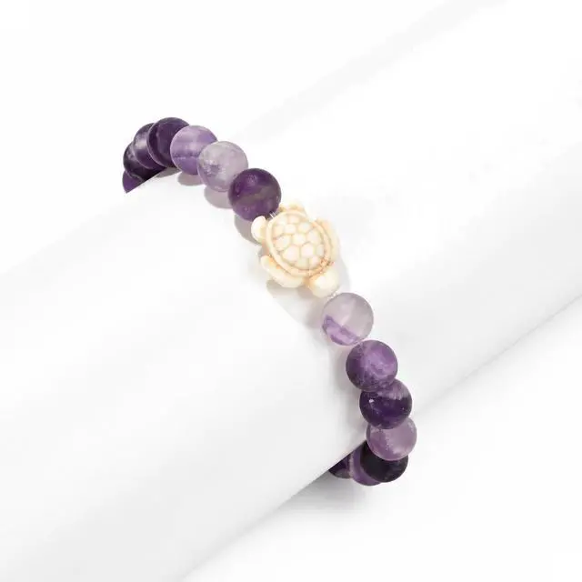 Alt view image 3 of 7 - Sea Turtle Tracking Bracelet Amethyst, helps save sea turtles, one size fits most Men and Women