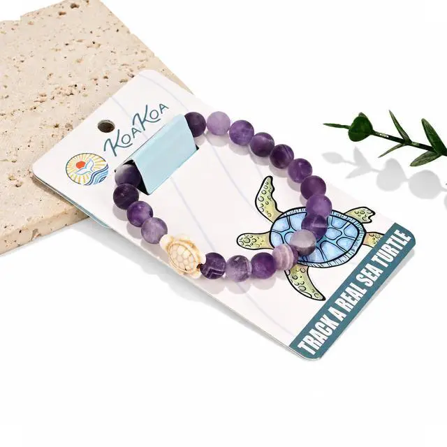 Alt view image 4 of 7 - Sea Turtle Tracking Bracelet Amethyst, helps save sea turtles, one size fits most Men and Women