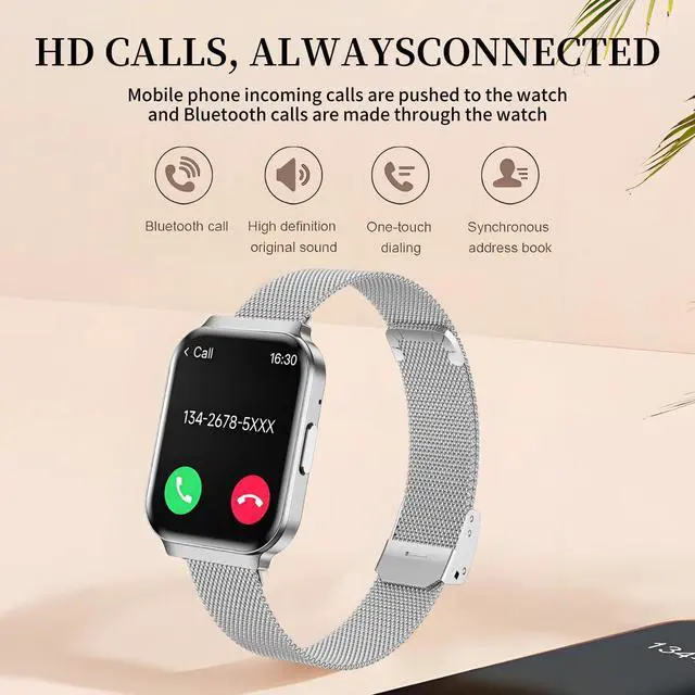Alt view image 2 of 7 - Welfit Women's Smart Watch, 1.75-inch Blood Pressure, Call/Message, Female Cycle Tracking, Heart Rate and Sleep Monitor, IP68 Waterproof for Android and iOS (Silver 2 Straps)