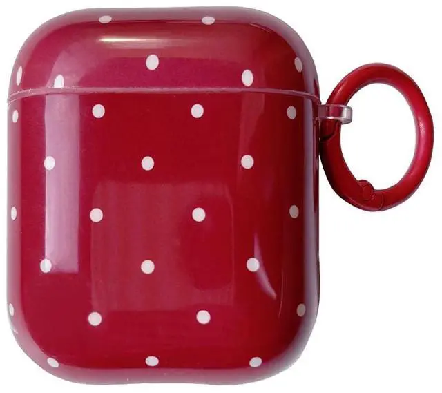 Main image of White Polka Dot Red Case with Lock for Airpods 1/2 Gen,Vintage Aesthetic Pattern Stylish Luxury Trendy Retro Girls Women Protective Cover for Airpod 1st 2nd Genetation