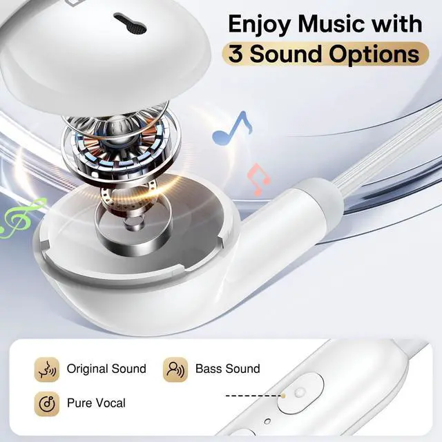 Alt view image 3 of 6 - Wired Earbuds 3 EQ Mode USB C Headphones HiFi Bass Sound Black | Type C Earphones Corded USBC Plug in Ear Buds for iPhone 17 17e 16 Pro Max 15 for Samsung/Galaxy S26 S25 for Google/Pixel 11