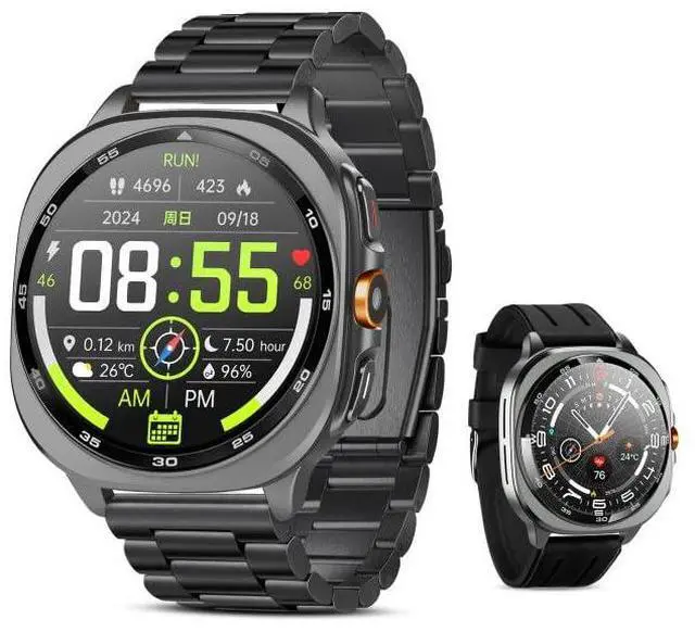 Main image of GPS Smart Watch for Men 1.43-inch HD AMOLED 3ATM Waterproof 530mAh Large Battery 100+ Sport Modes Flashlight Answer/Make Calls smart Watch for Android iOS Fitness and Sports Watch (2 Bands)
