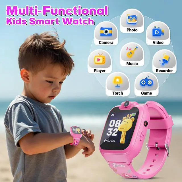 Alt view image 2 of 6 - KW01 Smart Watches for Kids, Pink 1.54" HD Touch Screen Educational Smartwatch Toy with Games Camera Video Recorder Calculator Flashlight Music Player Gift for 3-12 Years Old Boys Girls