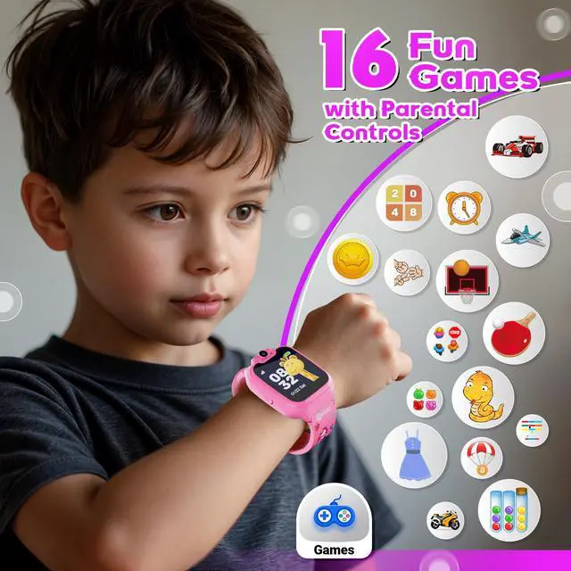 Alt view image 3 of 6 - KW01 Smart Watches for Kids, Pink 1.54" HD Touch Screen Educational Smartwatch Toy with Games Camera Video Recorder Calculator Flashlight Music Player Gift for 3-12 Years Old Boys Girls