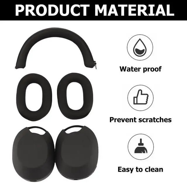 Alt view image 3 of 6 - 3 Set Case Cover for Sony WH-1000XM5 Headphones,Embody Ear Pad Cover/Headband Cover/Ear Cover Soft Silicone Headphones AccessoriesBlack