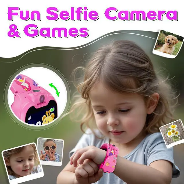 Alt view image 4 of 6 - KW01 Smart Watches for Kids, Pink 1.54" HD Touch Screen Educational Smartwatch Toy with Games Camera Video Recorder Calculator Flashlight Music Player Gift for 3-12 Years Old Boys Girls