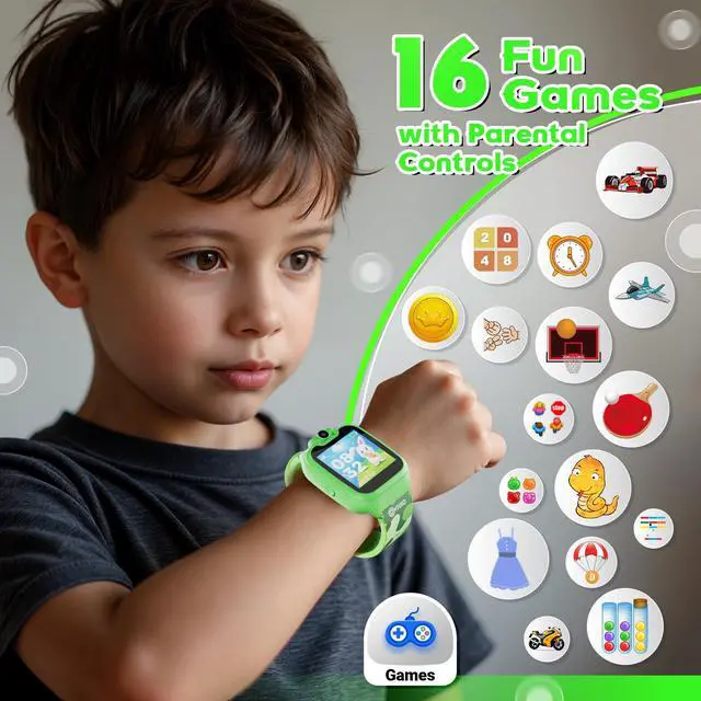 Alt view image 3 of 6 - KW01 Smart Watches for Kids, Green 1.54" HD Touch Screen Educational Smartwatch Toy with Games Camera Video Recorder Calculator Flashlight Music Player Gift for 3-12 Years Old Boys Girls