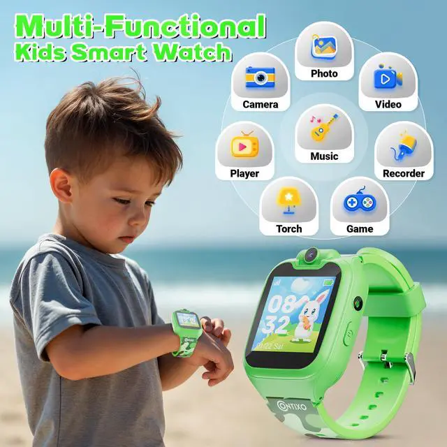 Alt view image 2 of 6 - KW01 Smart Watches for Kids, Green 1.54" HD Touch Screen Educational Smartwatch Toy with Games Camera Video Recorder Calculator Flashlight Music Player Gift for 3-12 Years Old Boys Girls