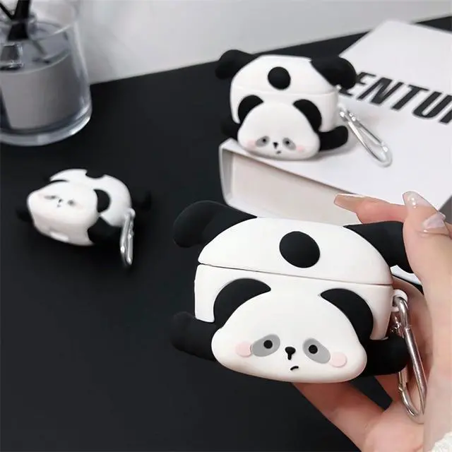 Alt view image 4 of 7 - Case Compatible with Airpods Pro/Pro2, Cute Kawaii Panda Design Earbuds Cover, Kids Boys Girls Portable Accessories Soft Silicone Wireless Earphone Shockproof Protector for Gifts Black White