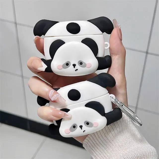 Alt view image 2 of 7 - Case Compatible with Airpods Pro/Pro2, Cute Kawaii Panda Design Earbuds Cover, Kids Boys Girls Portable Accessories Soft Silicone Wireless Earphone Shockproof Protector for Gifts Black White