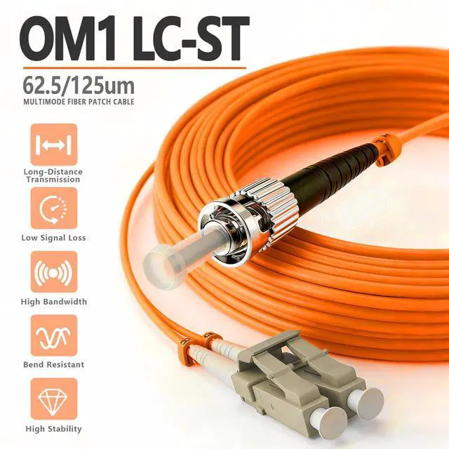 Alt view image 6 of 7 - 65FT LC to ST Fiber Patch Cable OM1, Multimode Duplex Jumper Cord | Long-reach solution for cross-room networking. Bridge LC SFP to legacy ST devices. Low loss, LSZH Orange for Enterprise IT