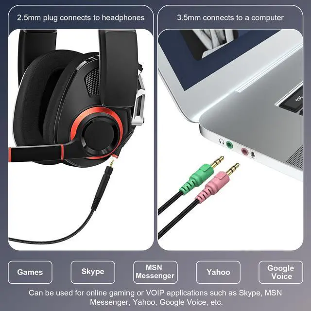 Alt view image 5 of 7 - Replacement GSP 600 Cable Audio Cord Compatible with Sennheiser GSP 670, GSP 600, GSP 500, GSP 350, G4ME ONE, G4ME Zero, PC 373D, Game ONE, Game Zero Gaming Headsets, 2m/6.6ft