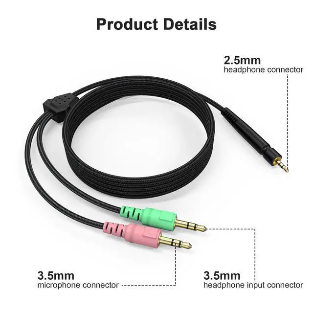 Alt view image 6 of 7 - Replacement GSP 600 Cable Audio Cord Compatible with Sennheiser GSP 670, GSP 600, GSP 500, GSP 350, G4ME ONE, G4ME Zero, PC 373D, Game ONE, Game Zero Gaming Headsets, 2m/6.6ft