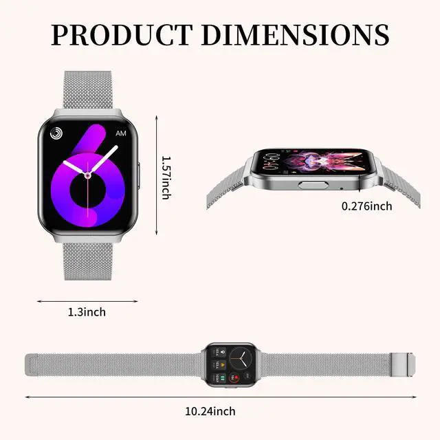 Alt view image 6 of 7 - Welfit Women's Smart Watch, 1.75-inch Blood Pressure, Call/Message, Female Cycle Tracking, Heart Rate and Sleep Monitor, IP68 Waterproof for Android and iOS (Silver 2 Straps)