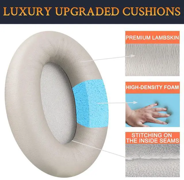 Alt view image 4 of 6 - Lambskin Professional Replacement Earpads Cushions for Sony WH-1000XM3 (WH1000XM3) Over-Ear Headphones, Ear Pads Cushions with Noise Isolation Foam, Added Thickness - Brilliant Gold