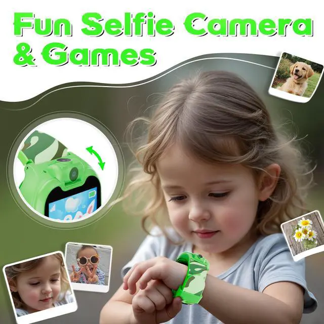 Alt view image 4 of 6 - KW01 Smart Watches for Kids, Green 1.54" HD Touch Screen Educational Smartwatch Toy with Games Camera Video Recorder Calculator Flashlight Music Player Gift for 3-12 Years Old Boys Girls