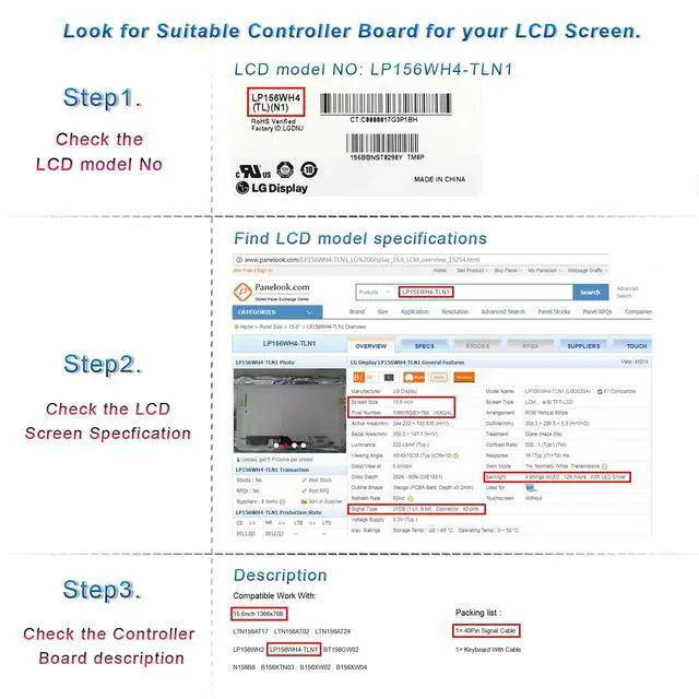 Alt view image 7 of 7 - Controller Board Fit for 14" 15.6" 1366x768 40Pin LVDS LCD Screen | b140xw03 v.0 N156B6 LP156WH4 TL B156XW02 LP140WH1 LP140WH3 TL LTN140AT02 LTN140AT07 B156XW04 B156XTN02.1