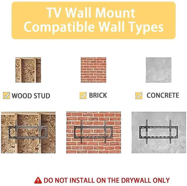 Alt view image 5 of 7 - Fixed TV Wall Mount for Most 26-63 inch Flat Panel/Curved TVs,Universal Low Profile Wall Mount TV Bracket for LED LCD OLED VESA 400X400mm up to 110Lbs (26-63 Inch)