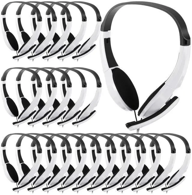 Main image of 20 Pack Classroom Headphones with Microphone Bulk 3.5mm Adjustable Jack On Ear Bulk Headphones for Classroom Students Computer Laptop Office Home(White)