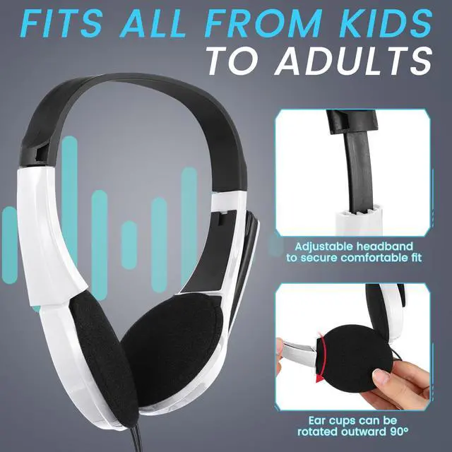 Alt view image 2 of 7 - 20 Pack Classroom Headphones with Microphone Bulk 3.5mm Adjustable Jack On Ear Bulk Headphones for Classroom Students Computer Laptop Office Home(White)