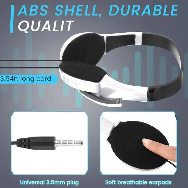 Alt view image 3 of 7 - 20 Pack Classroom Headphones with Microphone Bulk 3.5mm Adjustable Jack On Ear Bulk Headphones for Classroom Students Computer Laptop Office Home(White)