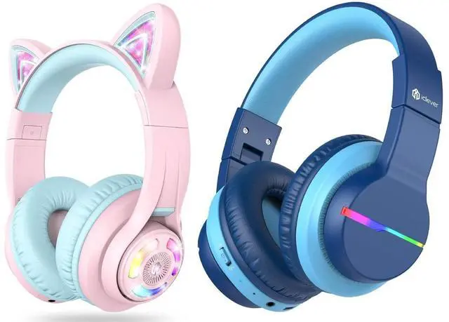 Main image of BTH13 & BTH12 Kids Bluetooth Headphones Bundles, Colorful LED Lights Up, 74/85/94dB Volume Limited, Bluetooth 5.2, AUX Cable, Over Ear Kids Headphones Wireless for iPad/Tablet/Travel