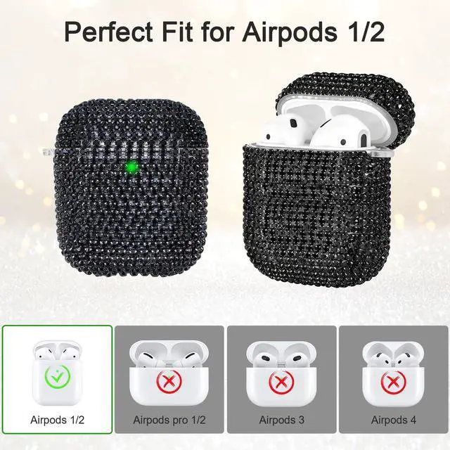 Alt view image 6 of 7 - Glitter Case Compatible with AirPods 2nd / 1st Generation, Sparkling Diamond Case for AirPods 2 Case Bling Rhinestones Case Cover for Women, Shockproof Protective Cute Cover with Keychain (Black)