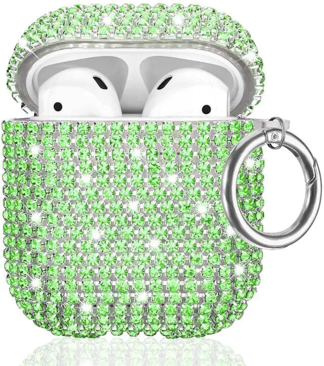 Main image of Glitter Case Compatible with AirPods 2nd / 1st Generation, Sparkling Diamond Case for AirPods 2 Case Bling Rhinestones Case Cover for Women, Shockproof Protective Cute Cover with Keychain (Green)