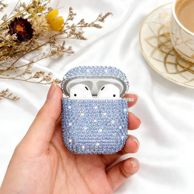 Alt view image 2 of 3 - Glitter Case Compatible with AirPods 2nd / 1st Generation, Sparkling Diamond Case for AirPods 2 Case Bling Rhinestones Case Cover for Women, Shockproof Protective Cute Cover with Keychain (Blue)