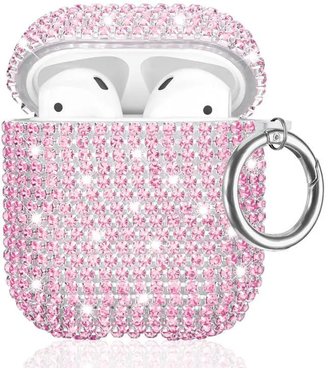 Main image of Glitter Case Compatible with AirPods 2nd / 1st Generation, Sparkling Diamond Case for AirPods 2 Case Bling Rhinestones Case Cover for Women, Shockproof Protective Cute Cover with Keychain (Pink)