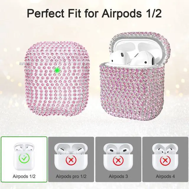 Alt view image 2 of 7 - Glitter Case Compatible with AirPods 2nd / 1st Generation, Sparkling Diamond Case for AirPods 2 Case Bling Rhinestones Case Cover for Women, Shockproof Protective Cute Cover with Keychain (Pink)