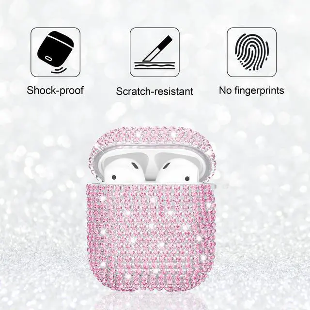 Alt view image 4 of 7 - Glitter Case Compatible with AirPods 2nd / 1st Generation, Sparkling Diamond Case for AirPods 2 Case Bling Rhinestones Case Cover for Women, Shockproof Protective Cute Cover with Keychain (Pink)
