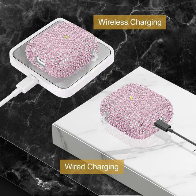Alt view image 5 of 7 - Glitter Case Compatible with AirPods 2nd / 1st Generation, Sparkling Diamond Case for AirPods 2 Case Bling Rhinestones Case Cover for Women, Shockproof Protective Cute Cover with Keychain (Pink)
