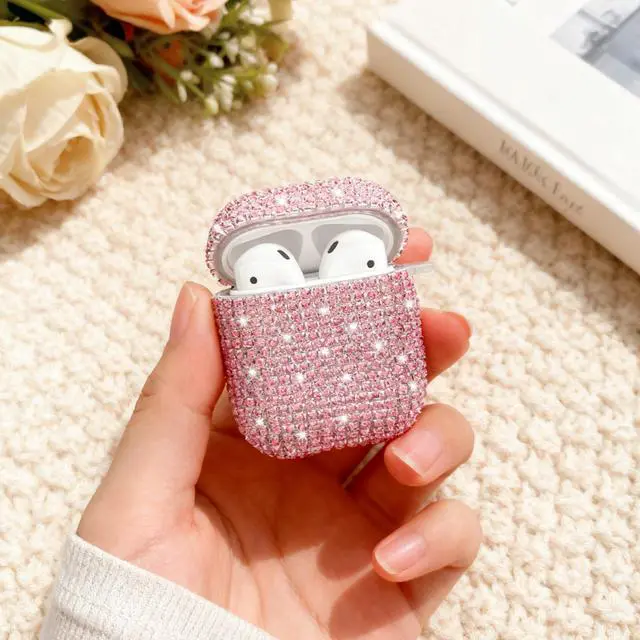 Alt view image 6 of 7 - Glitter Case Compatible with AirPods 2nd / 1st Generation, Sparkling Diamond Case for AirPods 2 Case Bling Rhinestones Case Cover for Women, Shockproof Protective Cute Cover with Keychain (Pink)