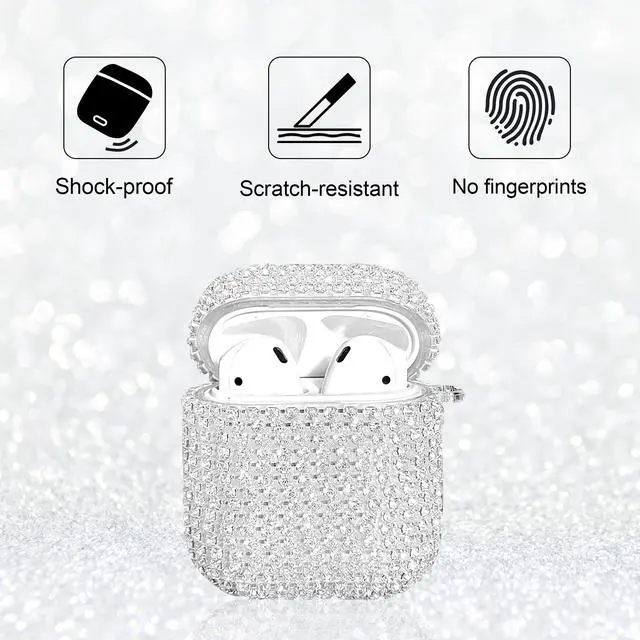 Alt view image 4 of 6 - Glitter Case Compatible with AirPods 2nd / 1st Generation, Sparkling Diamond Case for AirPods 2 Case Bling Rhinestones Case Cover for Women, Shockproof Protective Cute Cover with Keychain