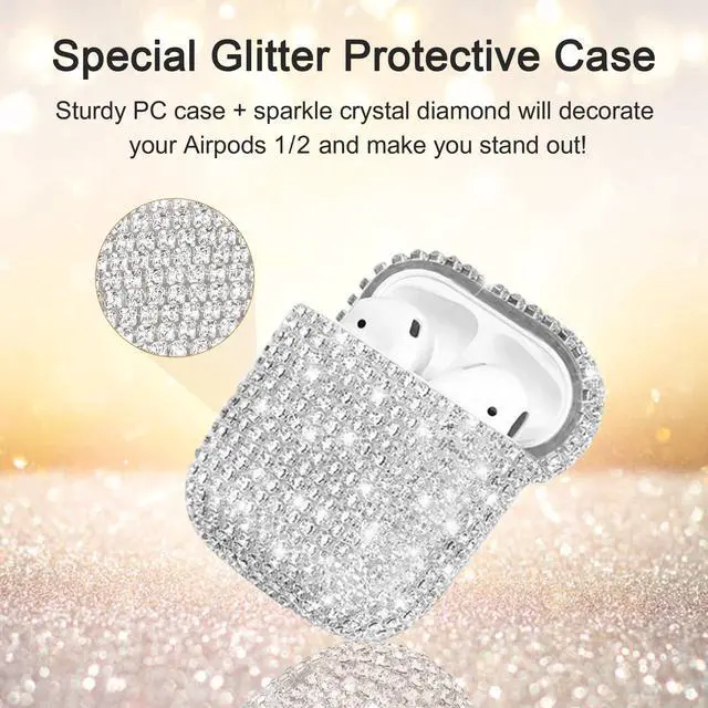 Alt view image 3 of 6 - Glitter Case Compatible with AirPods 2nd / 1st Generation, Sparkling Diamond Case for AirPods 2 Case Bling Rhinestones Case Cover for Women, Shockproof Protective Cute Cover with Keychain