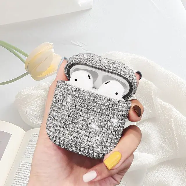 Alt view image 5 of 6 - Glitter Case Compatible with AirPods 2nd / 1st Generation, Sparkling Diamond Case for AirPods 2 Case Bling Rhinestones Case Cover for Women, Shockproof Protective Cute Cover with Keychain