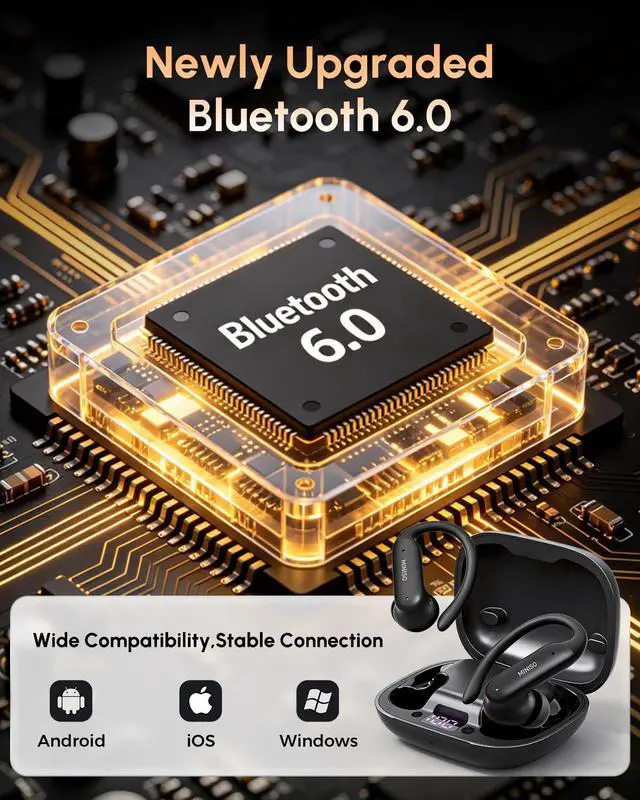 Alt view image 4 of 7 - MS219 Wireless Earbuds, Bluetooth 6.0 Earbuds with Ear Hooks, 48H Playtime with 10-Min Fast Charge, LED Power Display, IPX5 Waterproof Bluetooth Headphones for Running, Workout and Gym