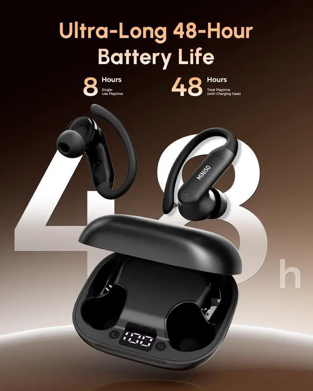 Alt view image 3 of 7 - MS219 Wireless Earbuds, Bluetooth 6.0 Earbuds with Ear Hooks, 48H Playtime with 10-Min Fast Charge, LED Power Display, IPX5 Waterproof Bluetooth Headphones for Running, Workout and Gym