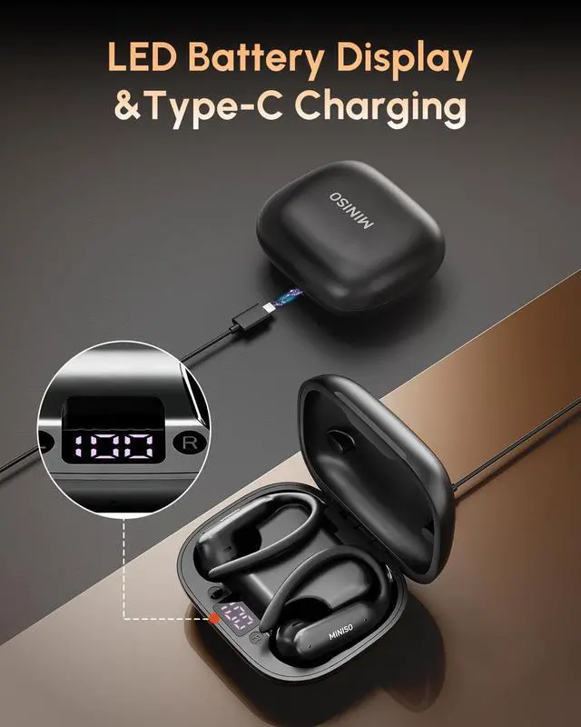 Alt view image 5 of 7 - MS219 Wireless Earbuds, Bluetooth 6.0 Earbuds with Ear Hooks, 48H Playtime with 10-Min Fast Charge, LED Power Display, IPX5 Waterproof Bluetooth Headphones for Running, Workout and Gym