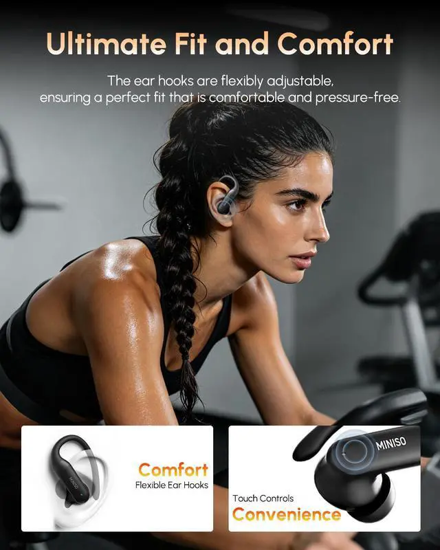 Alt view image 6 of 7 - MS219 Wireless Earbuds, Bluetooth 6.0 Earbuds with Ear Hooks, 48H Playtime with 10-Min Fast Charge, LED Power Display, IPX5 Waterproof Bluetooth Headphones for Running, Workout and Gym
