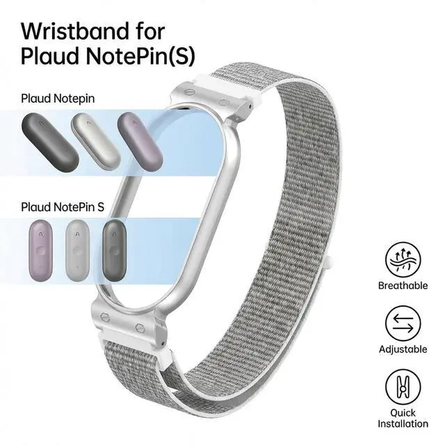 Alt view image 2 of 7 - Wristband for Plaud NotePin(S), Metal Case and Breathable Nylon Band, Zinc-Alloy Case for Secure Fit Anti-Drop, 12mm Connector, Adjustable Wrist Strap, Fits 5.5 to 8.7 inch wrist