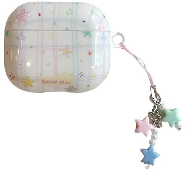 Main image of Cute Creative Stars Design Case for Airpods 4,Shining Tomato Pattern Shockproof Earbuds Cover with Kawaii Pendants (Stars)