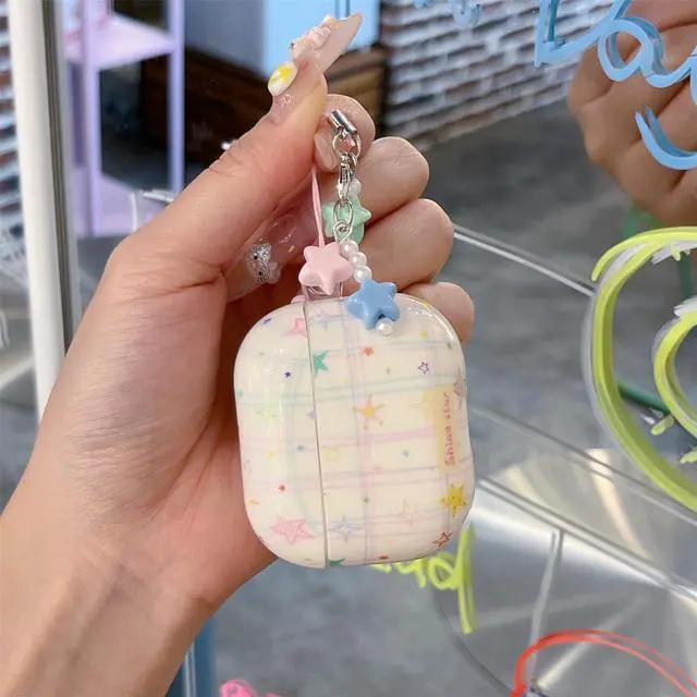 Alt view image 4 of 6 - Cute Creative Stars Design Case for Airpods 4,Shining Tomato Pattern Shockproof Earbuds Cover with Kawaii Pendants (Stars)