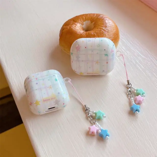 Alt view image 5 of 6 - Cute Creative Stars Design Case for Airpods 4,Shining Tomato Pattern Shockproof Earbuds Cover with Kawaii Pendants (Stars)