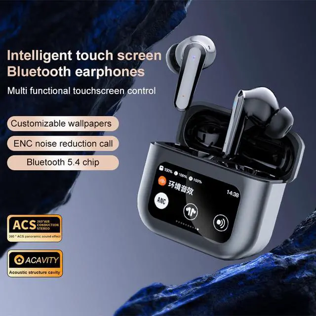Alt view image 6 of 7 - Sports Wireless Headphones LCD Full-Color Touch Screen Bluetooth 5.4 Earbuds Charging Case Headset Earphones with HD Mic for Workout Driving Walking Running (Black)