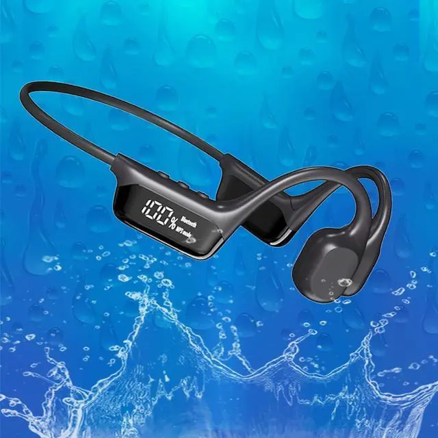 Main image of Swimming Headphones Bone Conduction Open Ear Headset MP3 Player Built-in 32G Memory IP68 Underwater Waterproof Stereo Bluetooth Earphone LED Screen for Driving Bicycling Running Skiing-S10 Black